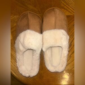Plush Tan and Cream Women's Slippers